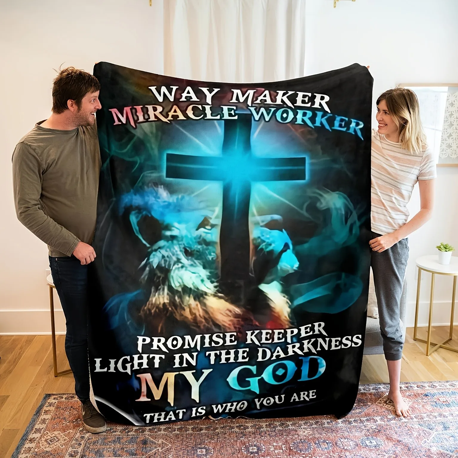 Couverture en polaire Way Maker Miracle Worker Christian Cross, douce et chaude, pour la maison, le bureau et les voyages