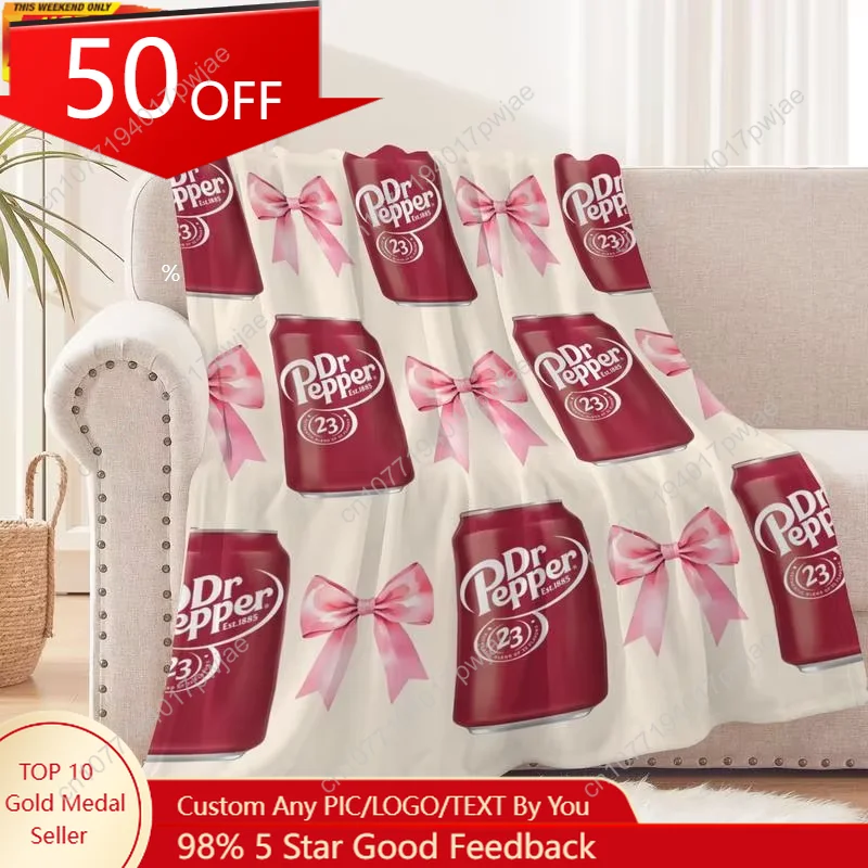 Dr Pepper With Coquette Bow Flat Velvet Blanket Soft Funny Throw Blanket Multipurpose Office Bedding