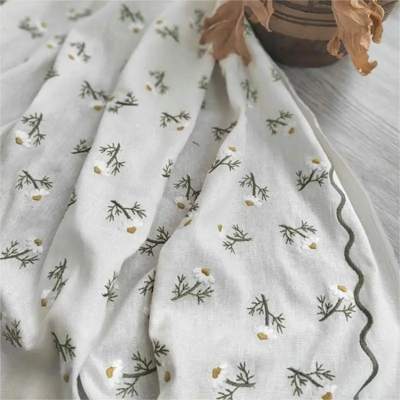 2YDS Linen viscose embroidery fabric girl small flowers embroideried clothing for woman dress apparel children fabric