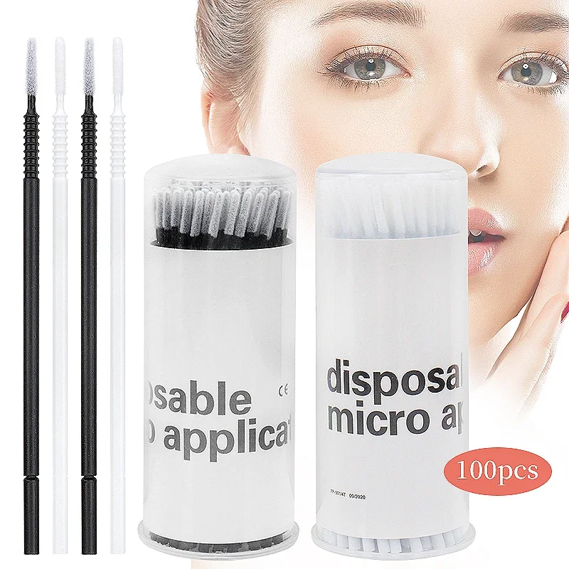 100 ชิ้น Disposable Handle Microbrush มาสคาร่า Micro แปรง Applicator Lashes แปรง Eyelash Extension แต่งหน้าเครื่องมือ