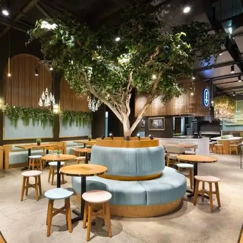 

Custom Coffee Shop Furniture Round Restaurant Sofa Bookstore Cafe Club Pu Fabric Leather Booth Seating Sofa