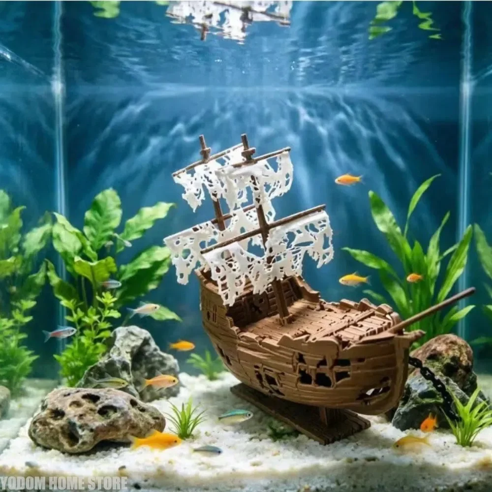 Ghost Ship Fish Tank Landscaping Escape House 3D Simulation Retro Decorative Aquarium Ornaments Home Decor Figurines