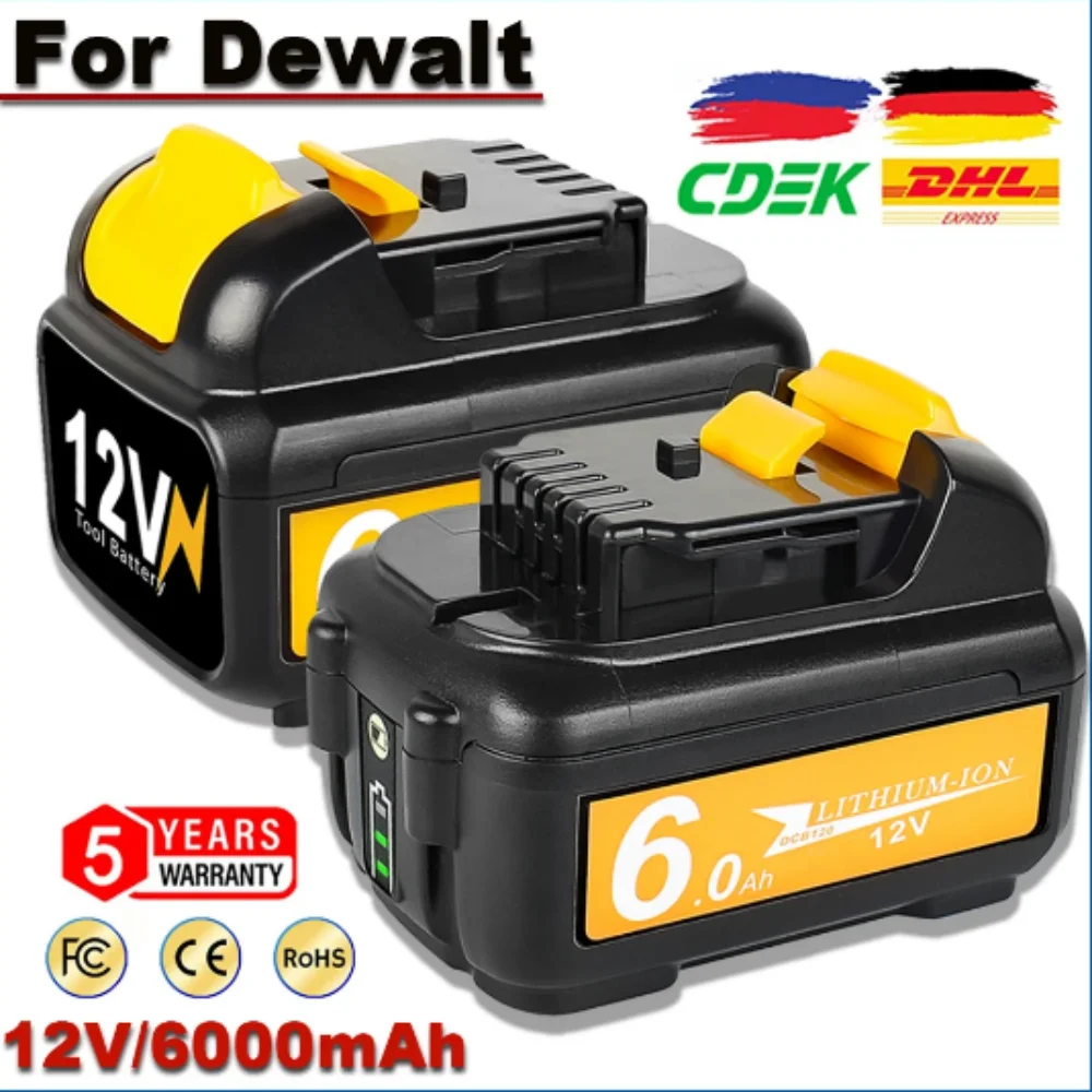 For Dewalt DCB120 Tool Battery 12V 6000mAh Rechargeable Battery For Dewalt DCB127 DCB121 DCB119 DCR020-GB DCF815D2 Power Tool