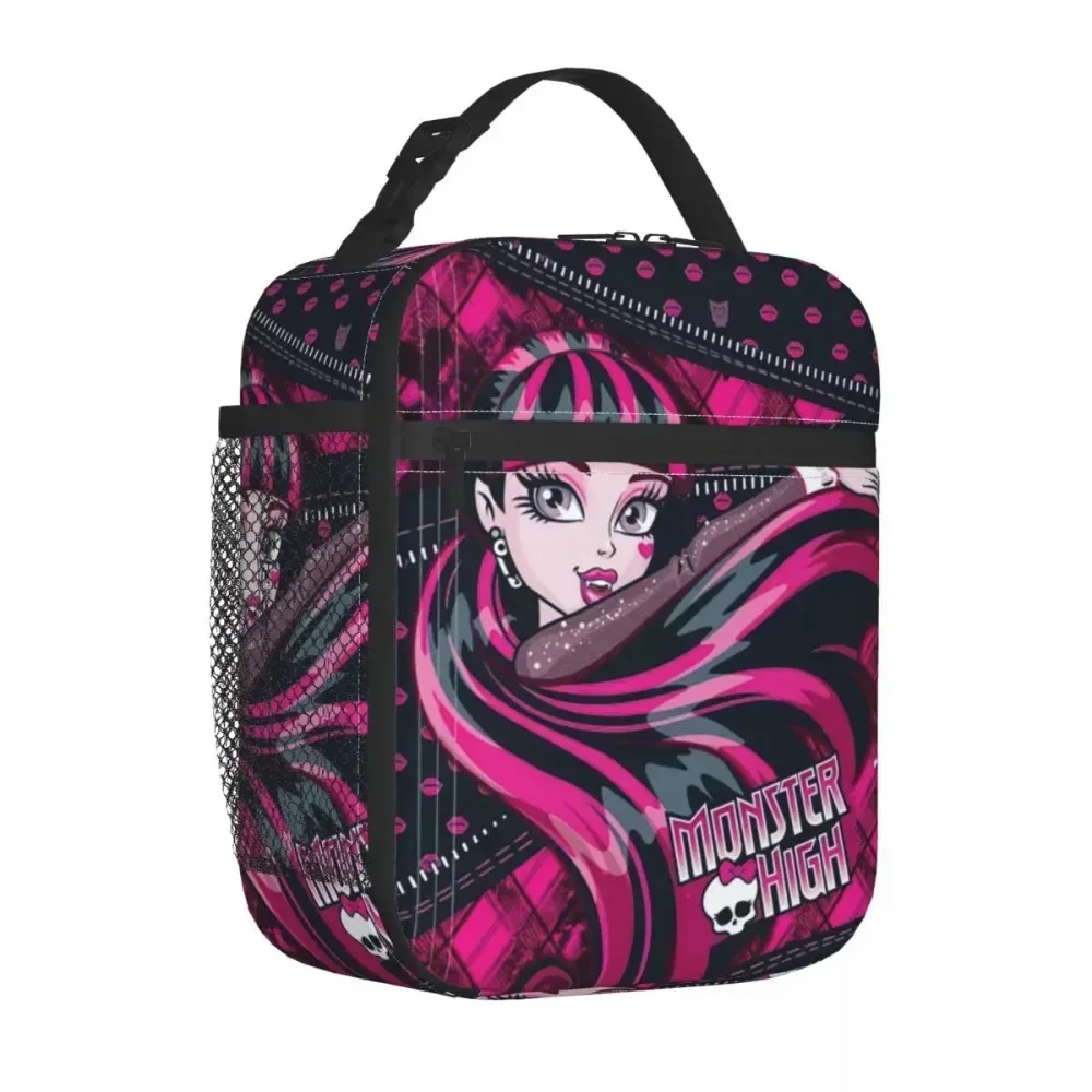 Bolsas de almuerzo aisladas de vampiro gótico Draculaura, bolsa térmica, contenedor de comida, monstruo alto, fiambrera para hombres y mujeres, escuela al aire libre