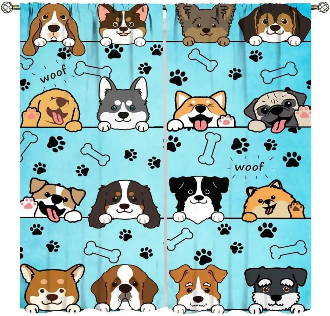 

Милые шторы с собачками для детей, девочек и мальчиков, забавные занавески с отпечатками лап животных для детской комнаты, подарок для любителей собак, 2 панели