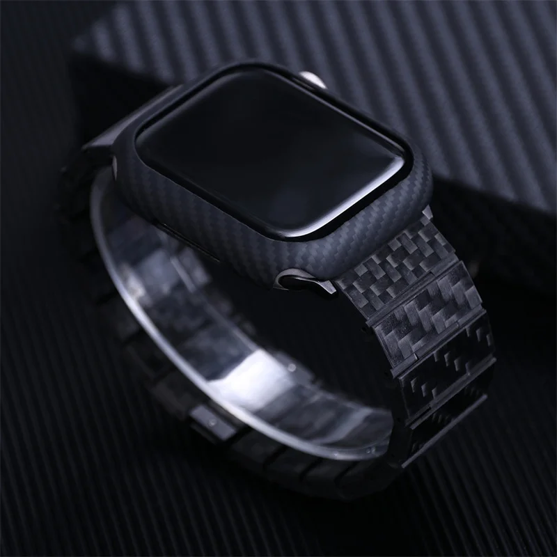 100% Carbon Fiber Strap Case for Apple Watch Ultra 2 49mm Band Lightweight Luxury Bracelet for Iwatch Series 9 8 7 45mm Cover