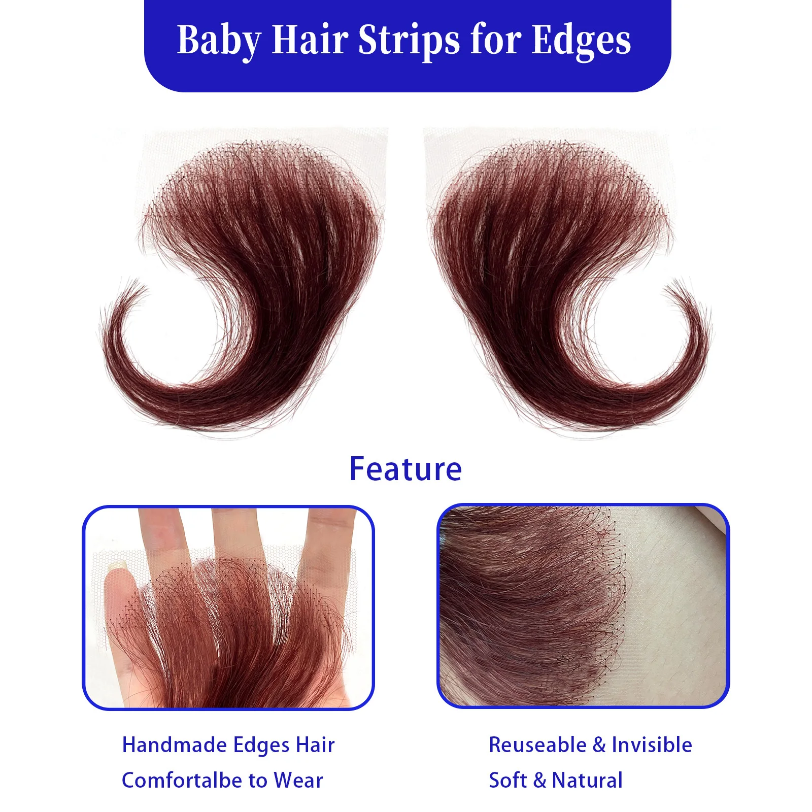 Wig rambut bayi renda HD 99J, 2 buah rambut palsu renda tidak terlihat merah anggur prepked rambut bayi Wig rambut manusia tepi renda