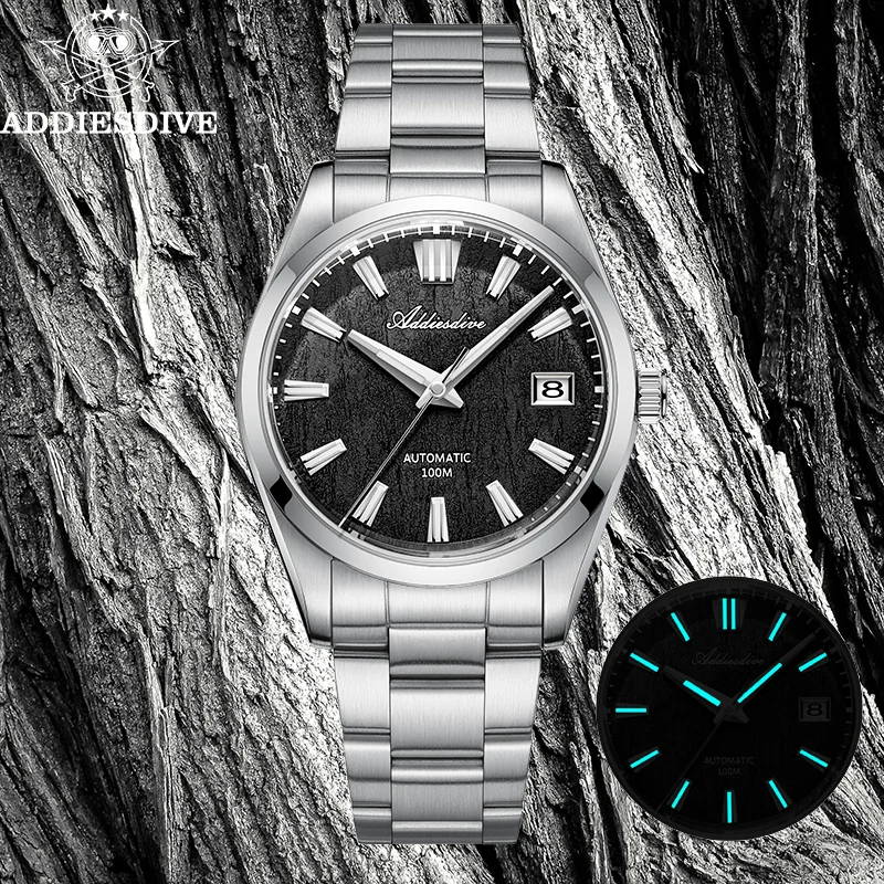 

ADDIESDIVE Top Brand Automatic Watch For Men Sapphire Glass Unique Bark Texture Waterproof Luminous Mechanical Watch New AD2075