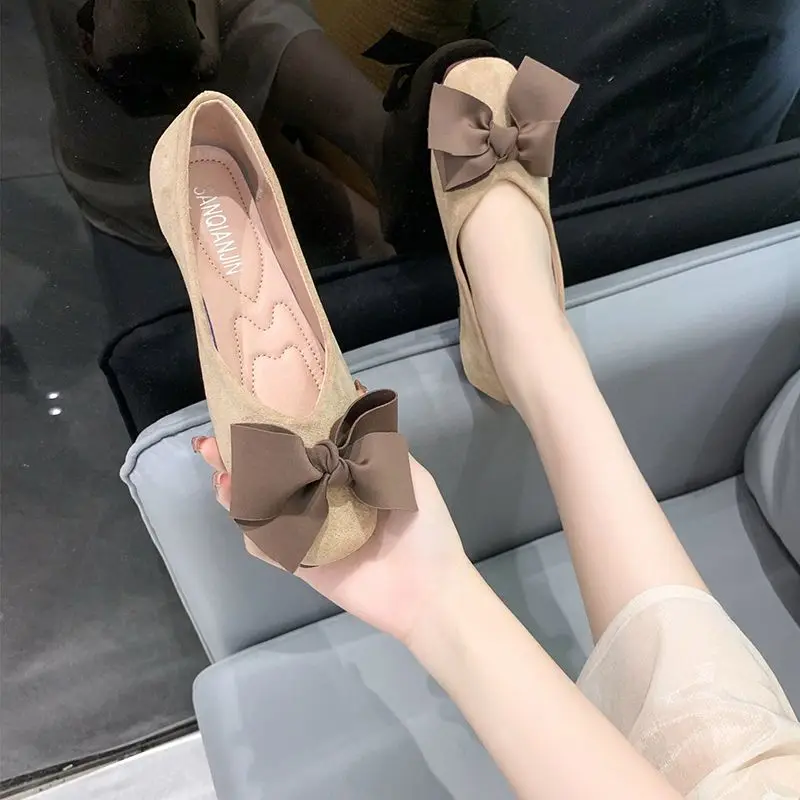 

New Korean Style Women Summer Low Cut Flats Square Toe Large Bow Sweet Design Soft Sole Comfortable for Work Office