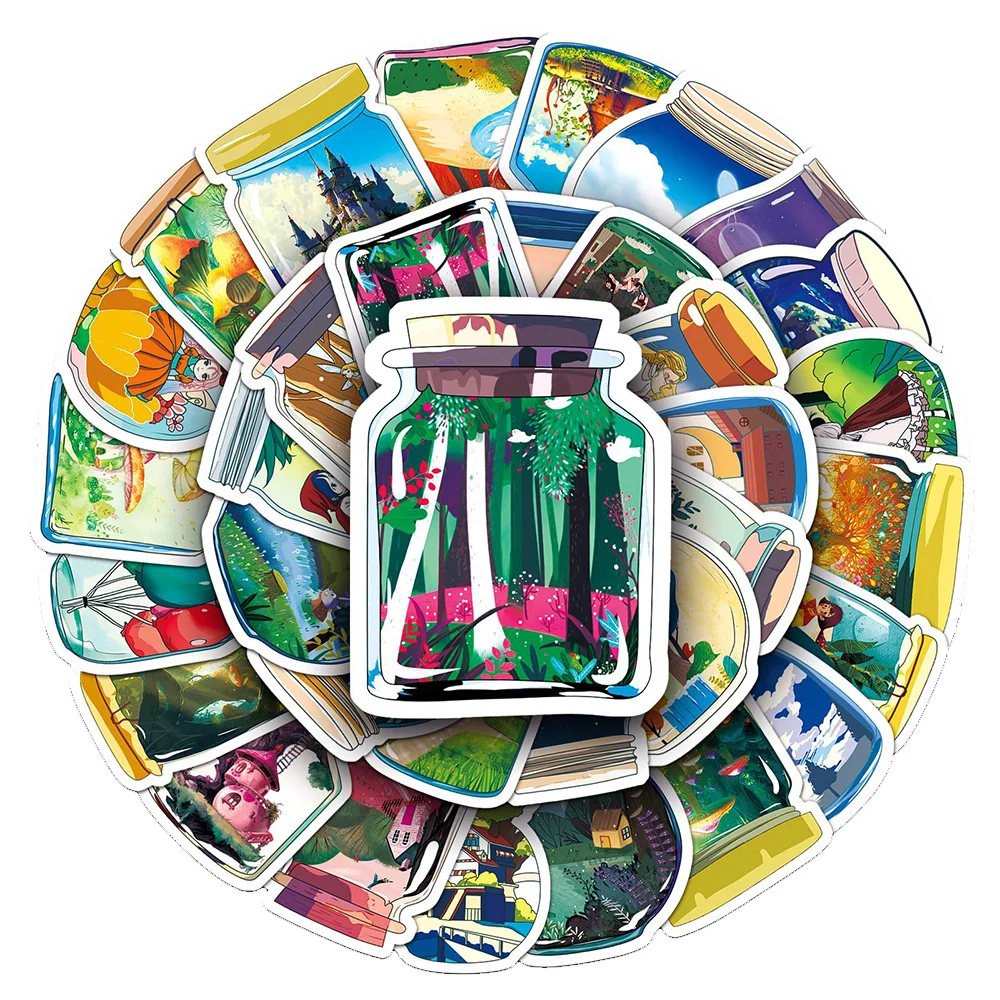 10/30/50pcs Cute Ins Style Cartoon Bottle World Stickers Anime Building Cartoon Sticker Skateboard Bike Notebook Decals Kids Toy