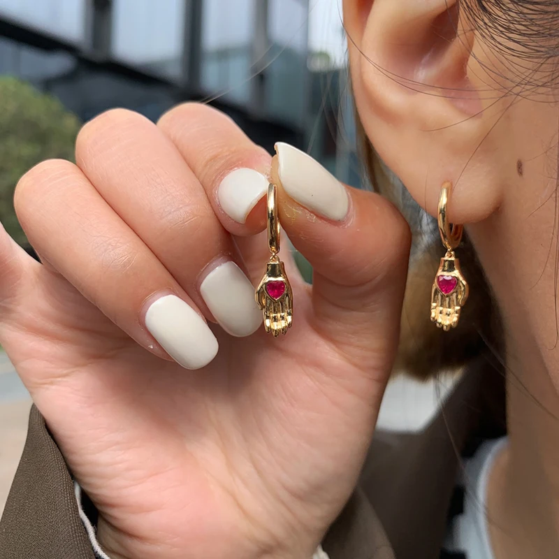 KUGG серьги из 100% желтого золота 18 карат, модные серьги-кольца в стиле INS из настоящего натурального рубина для женщин, подарок на день рождения, ювелирные изделия для вечеринок