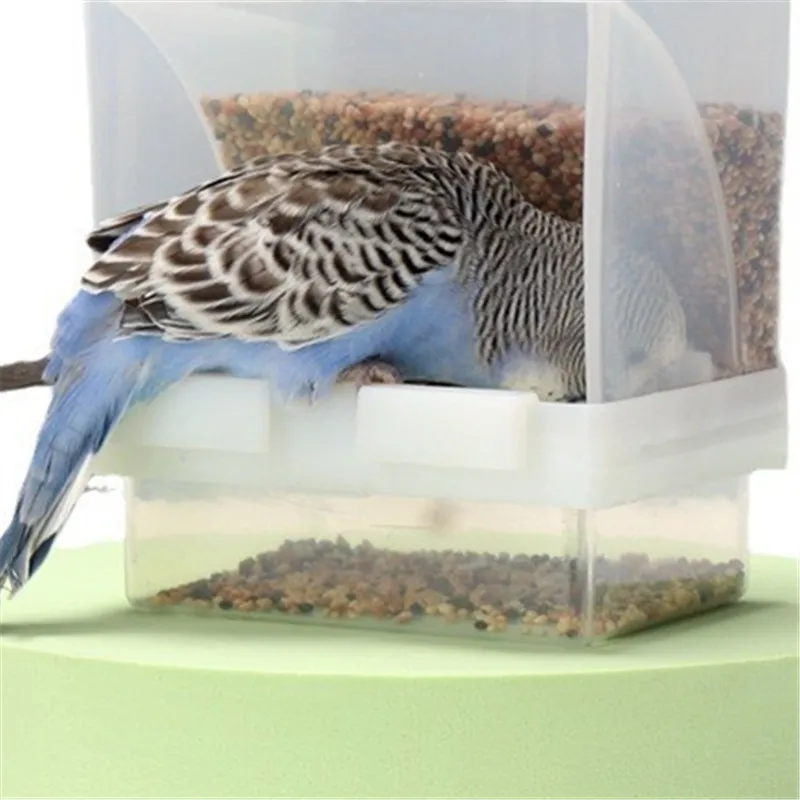 

Seed Feeder for Birds, No-Mess Parrot Food Holder with Perch, Acrylic Transparent Parakeet Cage Accessory.