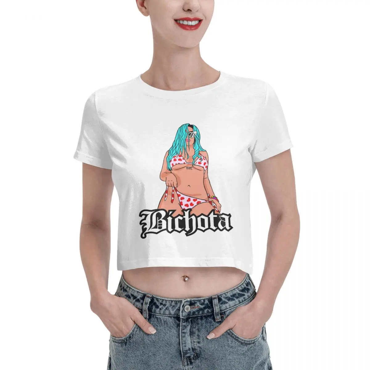 Singer Karol G Graphic Bichota Tshirt Cartoon Graphic Tees Female Crop Top,Leak navel T-shirt