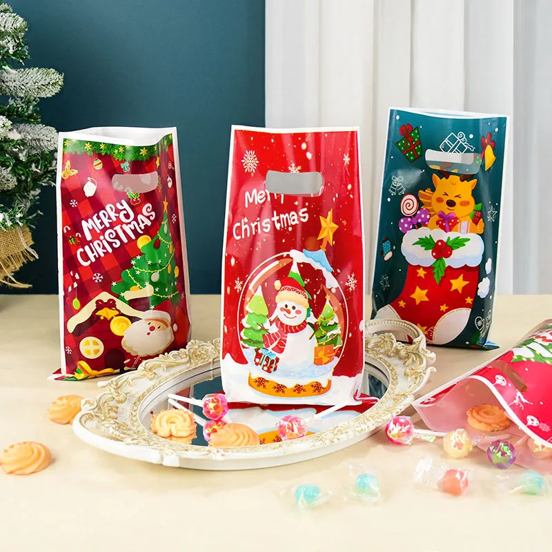 10PCS Christmas Gift Bag Santa Claus Snowman Elk Cookie Candy Packing Bag Navidad New Year 2025 Gifts Christmas Home Decorations