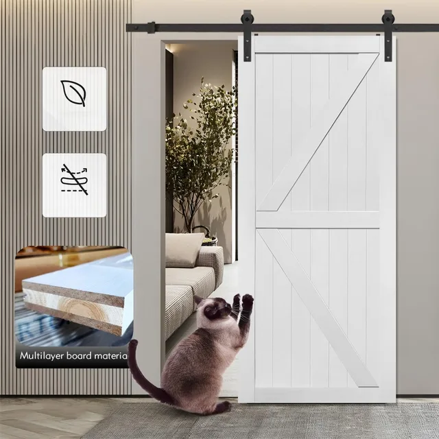MDF Barn Door 26x84in with Sliding Hardware Kit, Waterproof PVC 5 MDF Barn Door 26x84in with Sliding Hardware Kit, Waterproof PVC 5