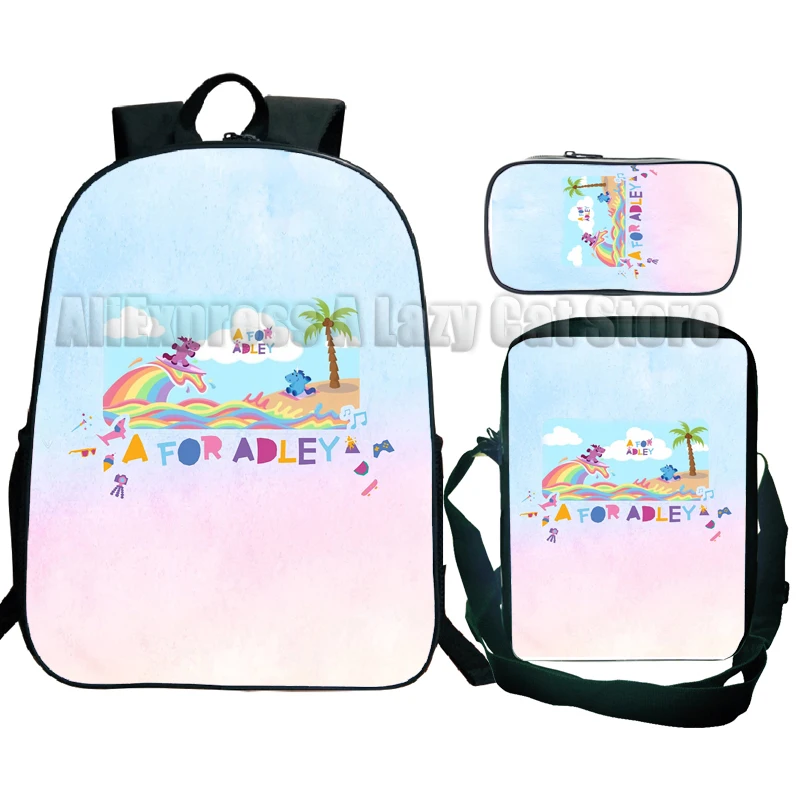 A for Adley Secondary School Bags Rainbow Unicorn Ice Cream 3pcs Children's Primary Backpacks with Pen Case Small Shoulder Bags