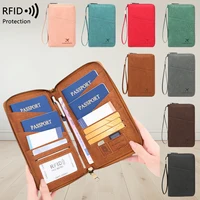 Bolsa multifuncional para pasaporte con bloqueo RFID, porta documentos de viaje con cremallera larga, billetera de almacenamiento para múltiples pasaportes