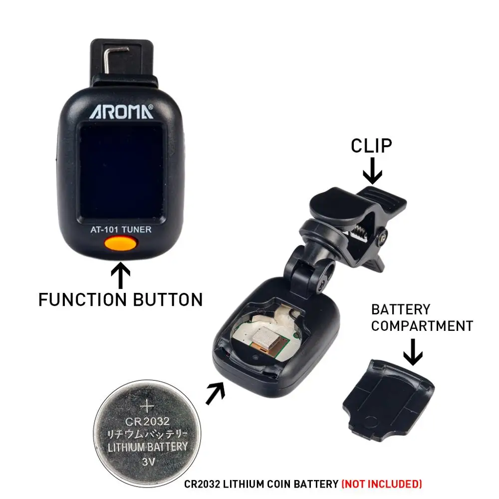 Aroma Guitar Tuner AT-01A/101 Foldable Rotatable Clip-on Tuner High Sensitivity for Bass Ukulele Chromatic Guitar Accessories