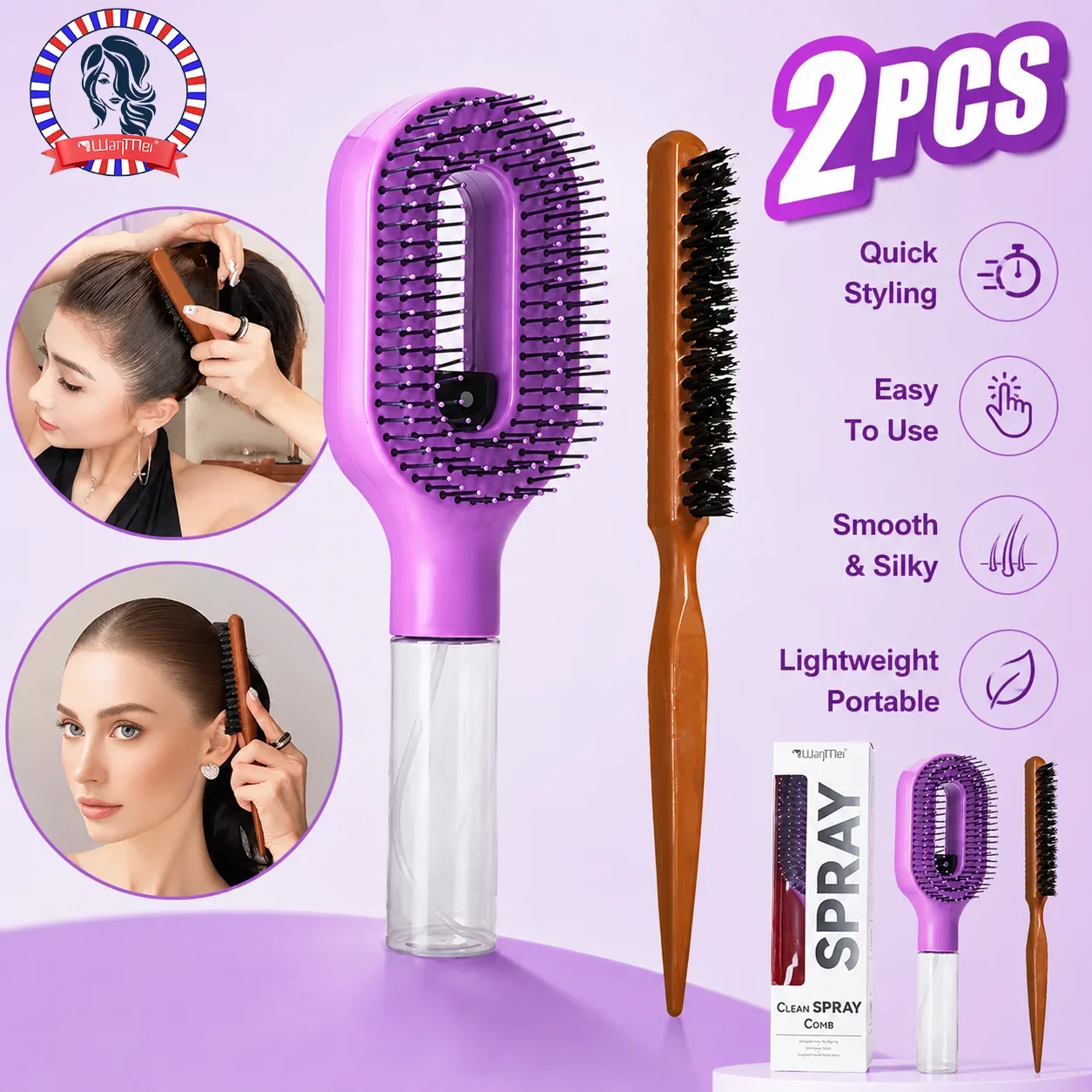 

2Pcs Spray Hair Brush Set Scalp Massage Detangling Comb Anti-static Air Cushion Brush for Women Wet Dry All Hair Types