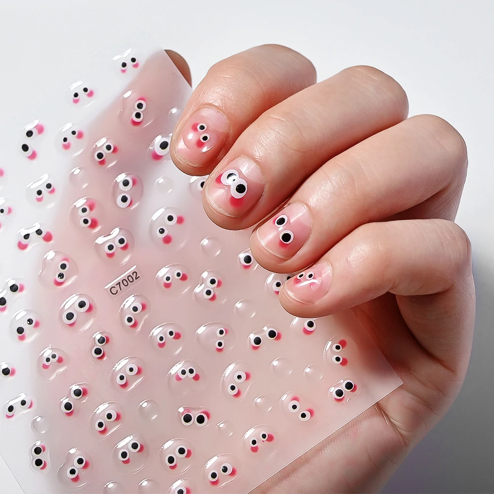 1pc Kawaii Jelly Eye Strawberry Nail Art Stickers Funny Mouth Monster Self Adhesive Sliders Cartoon Eyes Manicure Decals