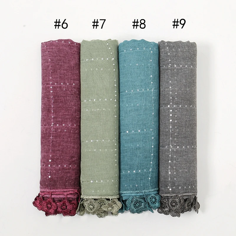 Sequins Cotton Viscose Hijab Scarf For Women Lace Hijab Shawls Big Size Headscarf Wrap Islamic Turban Headbands Shimmer Bandana