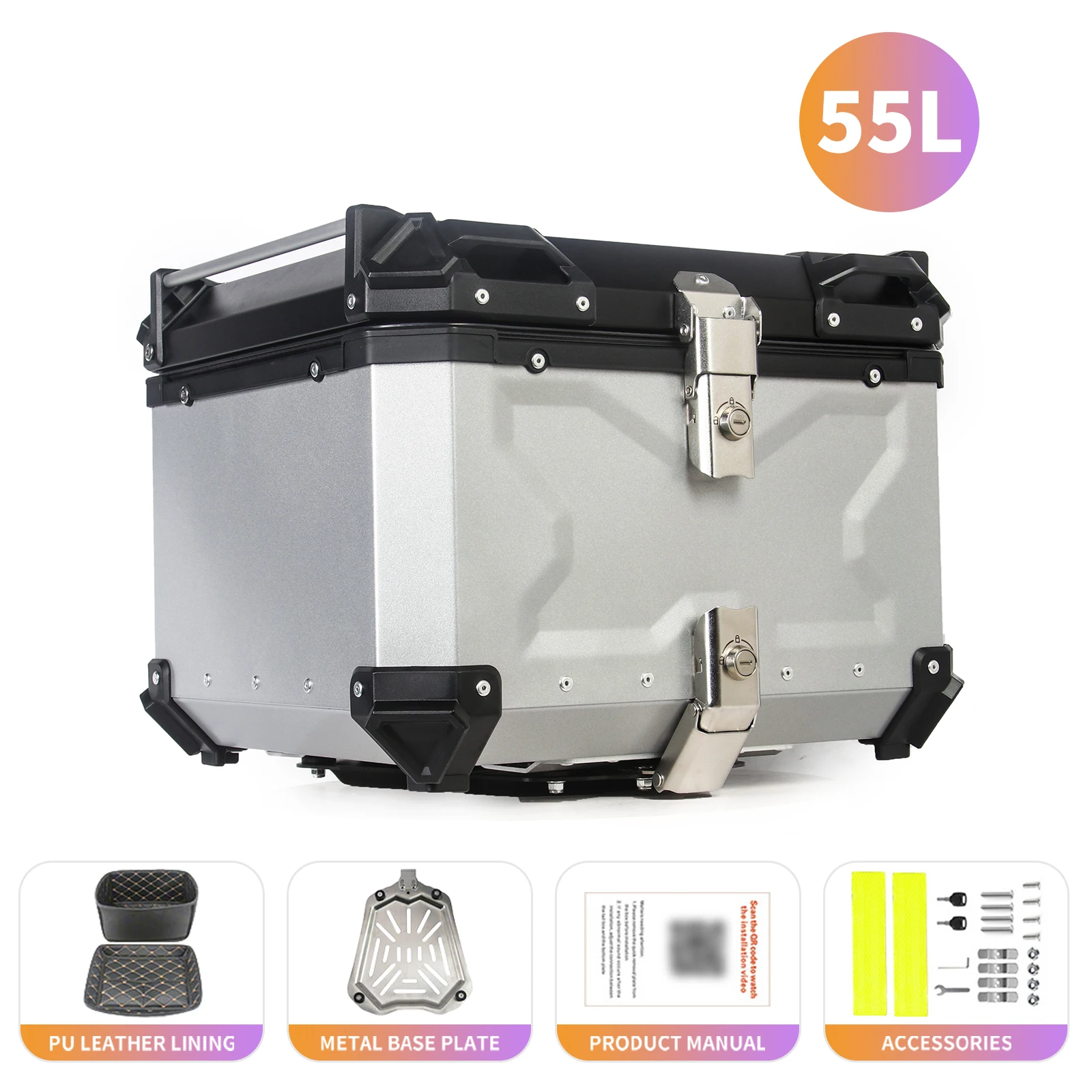 45L 55L 65L Aluminium Motorfiets Top Box Universele Waterdichte Afsluitbare Anti-Collision Hard Case Kofferbak Quick Release Gereedschapskist