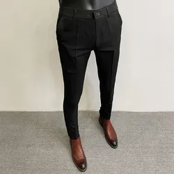 남성 정장 바지 드레스 Pantalone Hombre 스트레치 슬림 공식 바지 Calça Masculina 솔리드 컬러 캐주얼 바지 패션 남성 의류