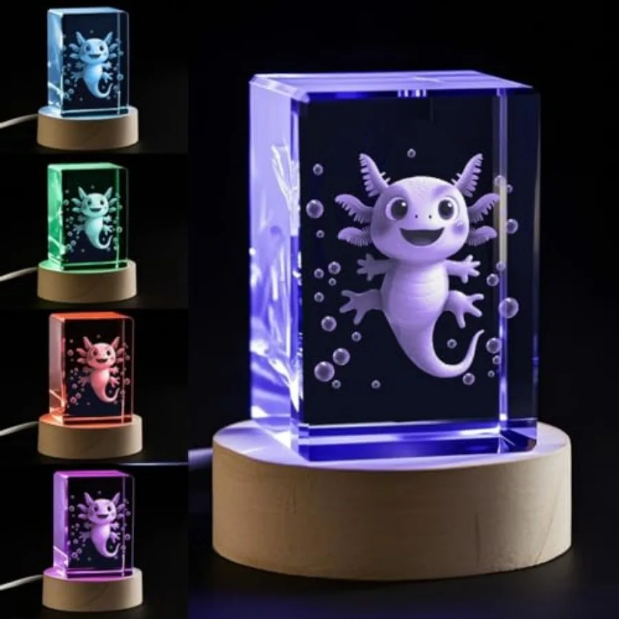 

3D Axolotl Crystal Night Light for,Emotional Support Gift for Animal Lovers Christmas Valentines Anniversary