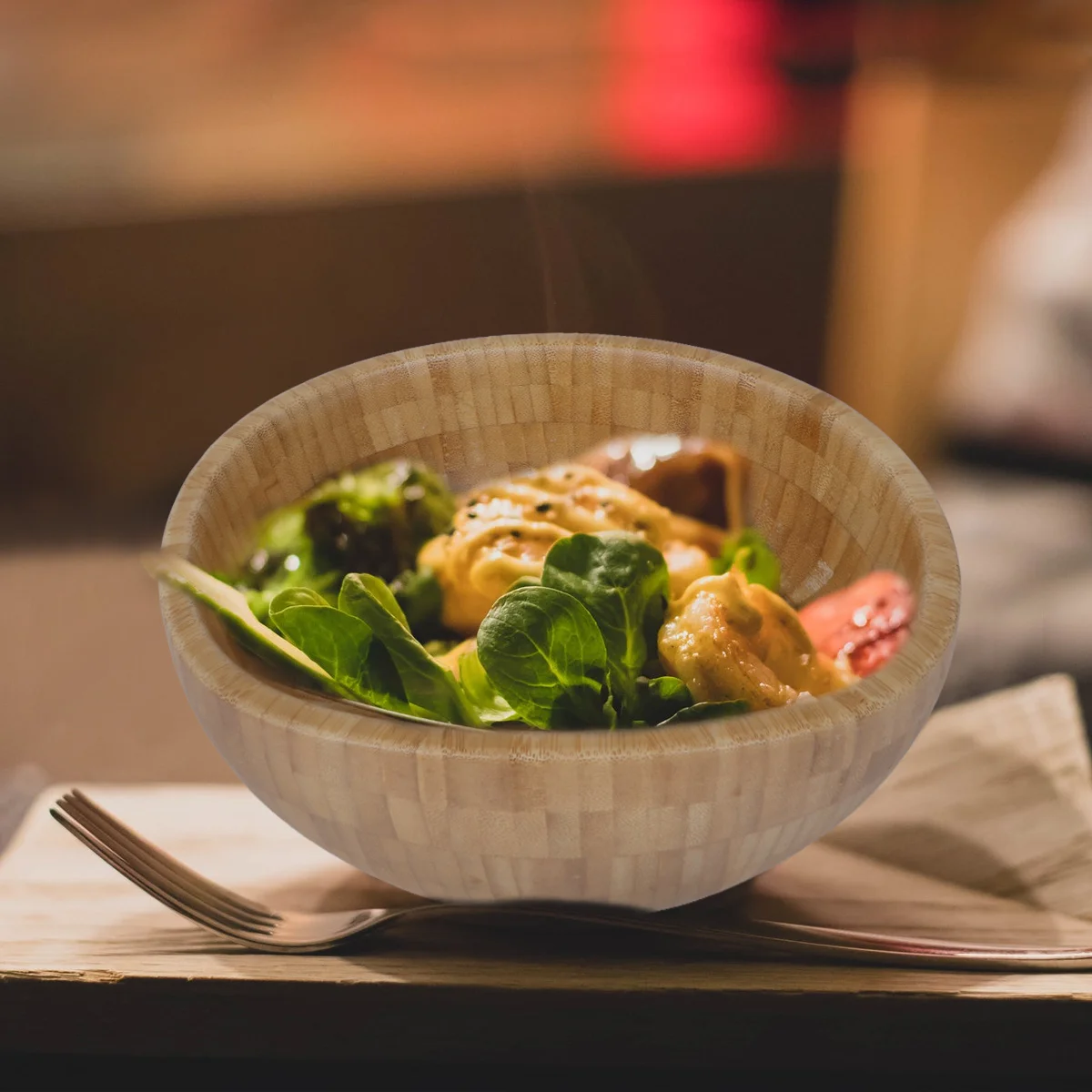 

Medium Bamboo Bowl Simple Elegant Design Easy Clean Multi Purpose Fruit Dessert Noodle Vegetable Serving Bowl Home Kitchen