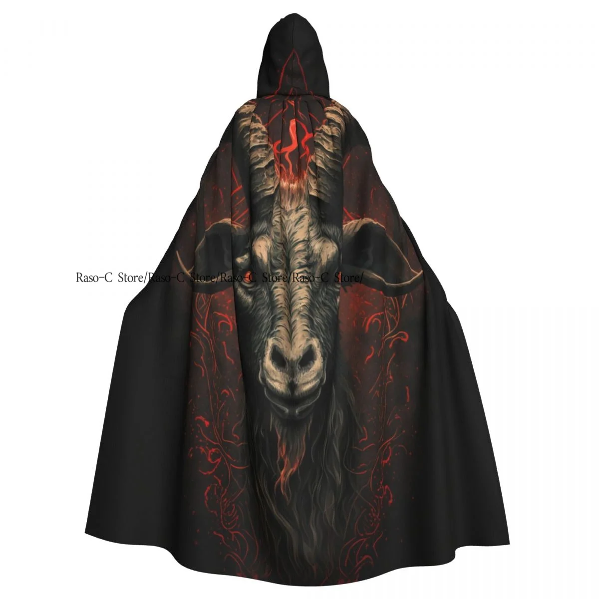 Adult Cloak Cape Hooded Goat Head With Horns Satanic Symbol Medieval Costume Witch Wicca Vampire Elf Purim Carnival Party