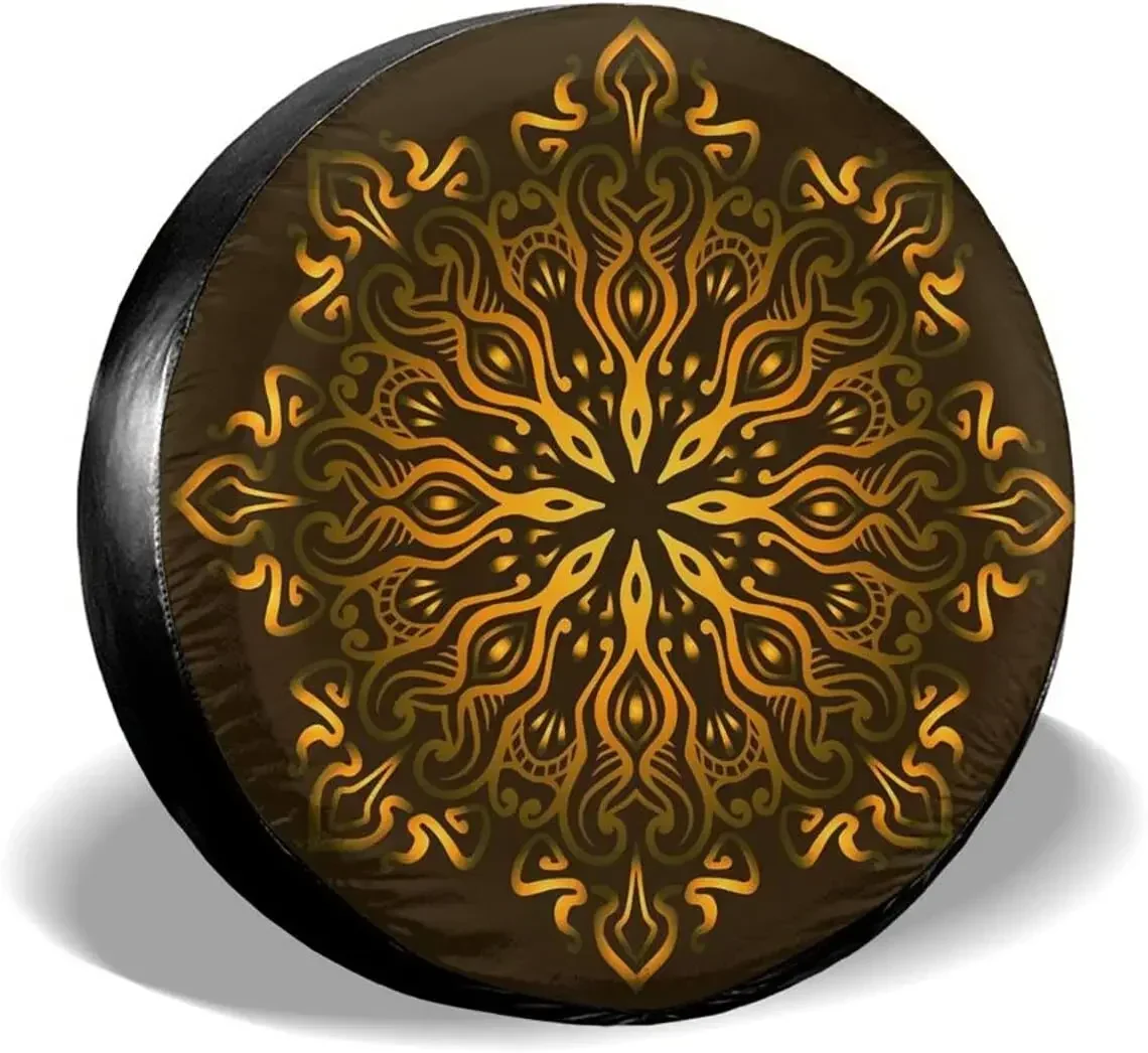 

Fall Decor Gold Mandala Spare Tire Covers Cute Car Accessories For Women Rv Tire Covers For Trailers SUV Truck And Many Veh