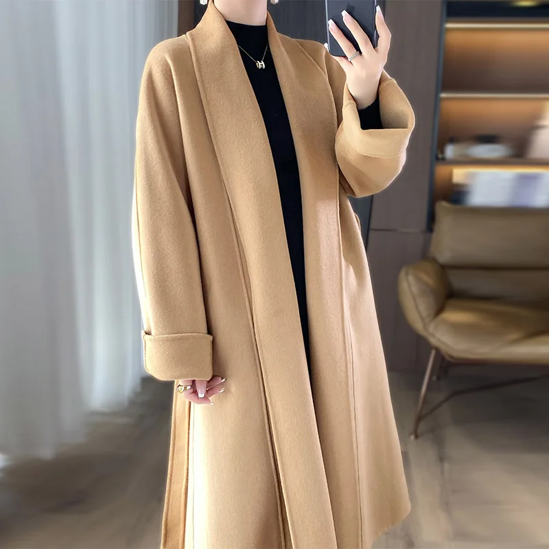 2025 Women\'s 100% Cashmere Thick Double sided Long Jacket Classic Multi functional Fashion Suitable for Business