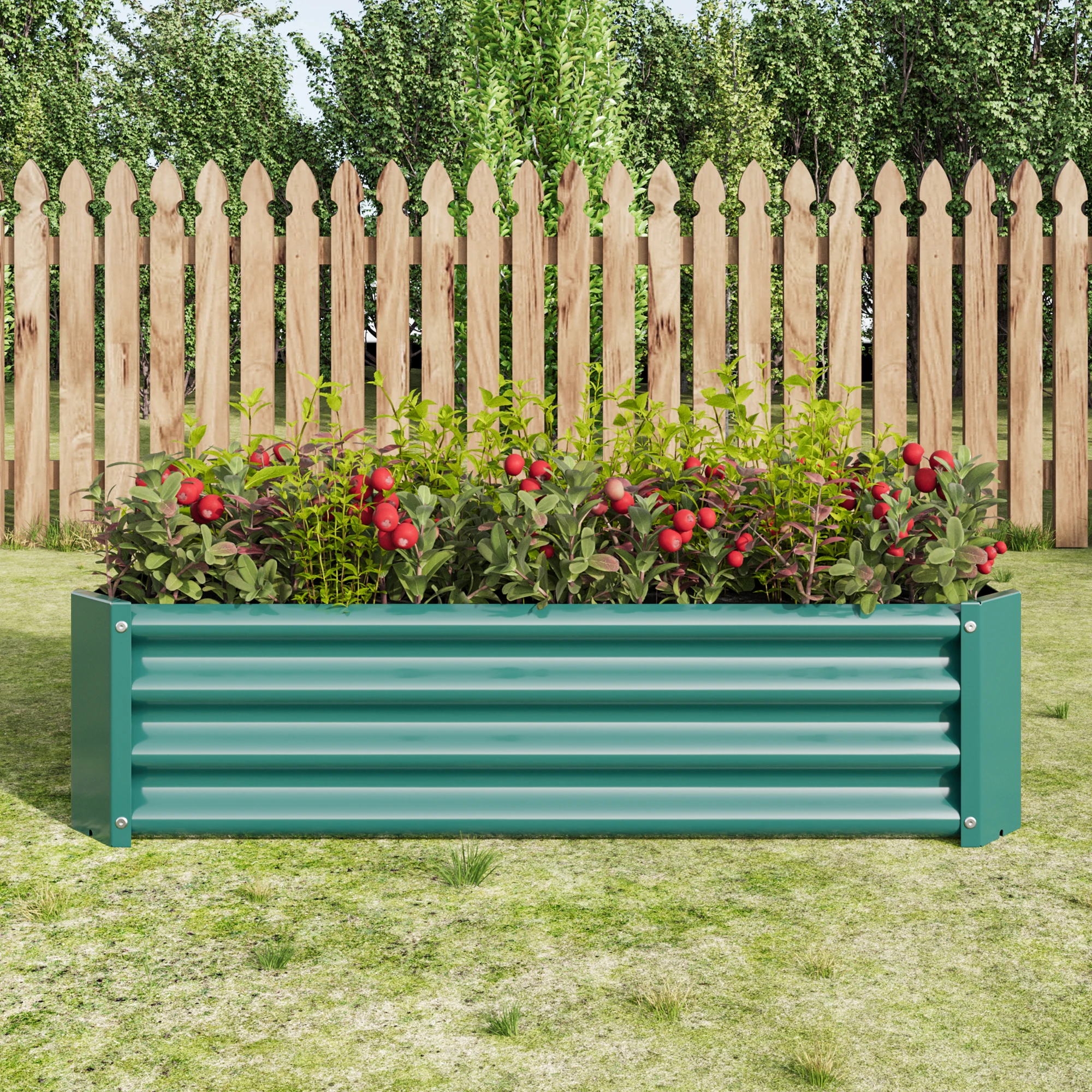 2PCS Green 421ft Metal Raised Garden Bed, Rectangle Raised Planter for Flowers Plants, Vegetables Herb
