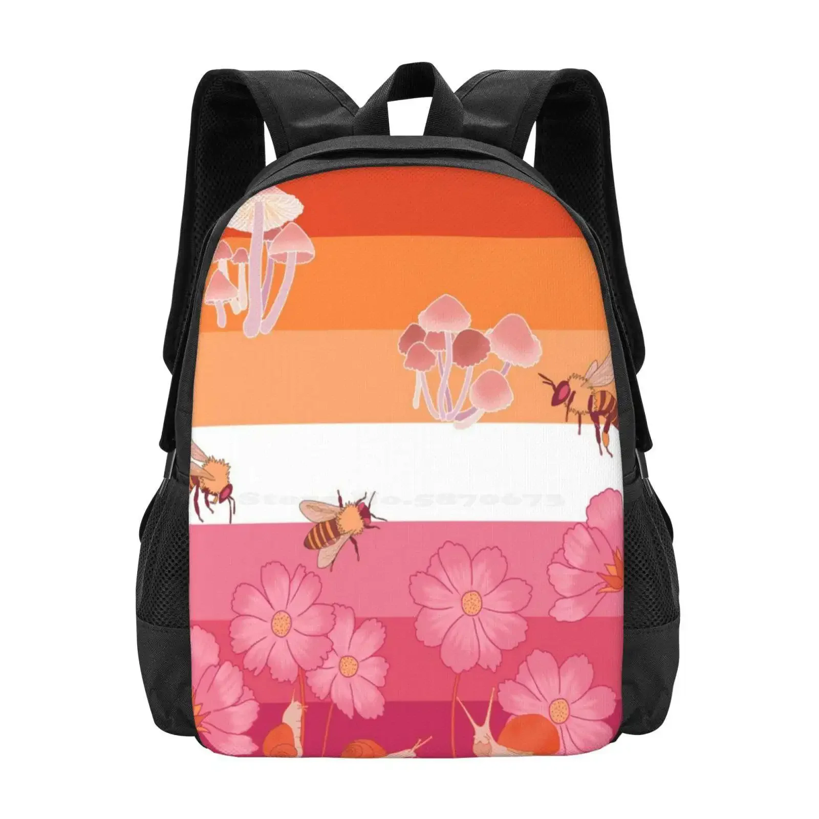 

Cottagecore Lesbian Pride Flag Hot Sale Schoolbag Backpack Fashion Bags Cottagecore Goblincore Faecore Snail Cosmos Flower