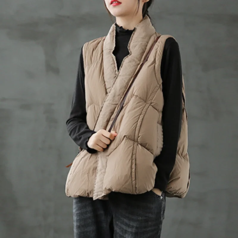 Winter New Down Vest Sleeveless Women\'s Jacket Thickened Loose Warm Snow Waistcoat Retro Patchwork Casual Short Women\'s Vest