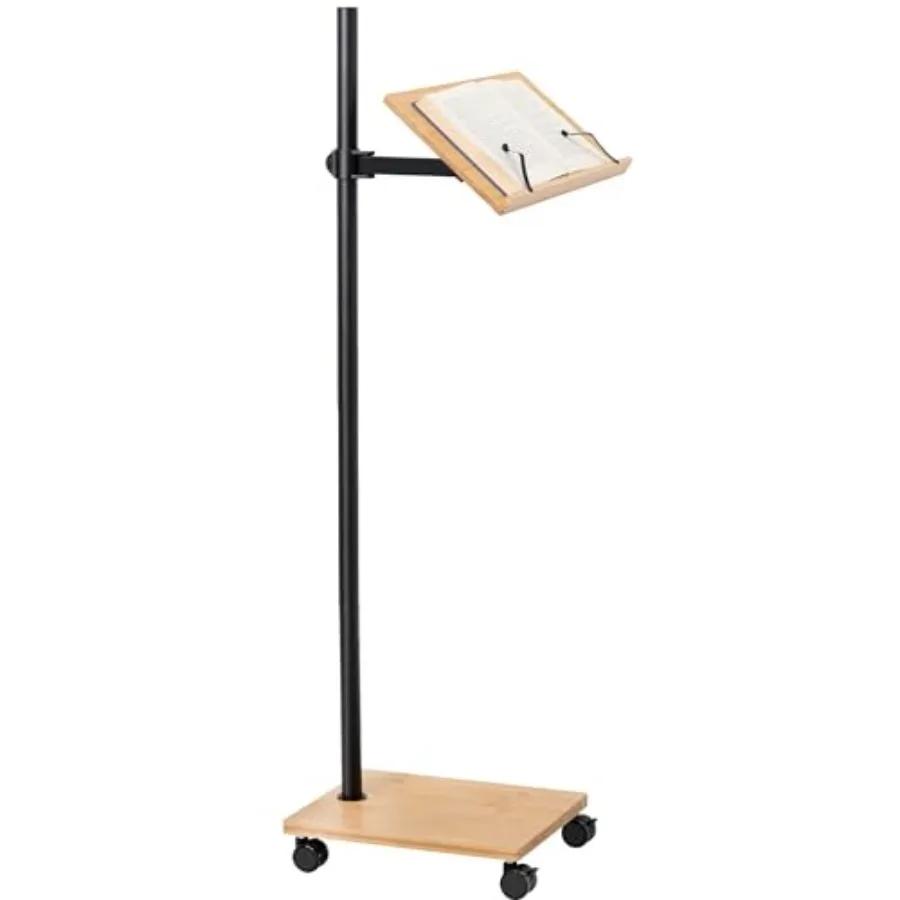 

Mobile 16 inch Mobile Podium Reading Stand Portable Rolling Book Holder Real Bamboo Surfaces and Black Pole CART-BK01B