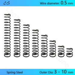 10Pcs 0.5 mm Compression Springs Pressure Spring Wire Dia 0.5 mm Outer Dia 3 4 5 6 7 8 9 10mm Length 5 10 15 20 25 30 35 - 100mm