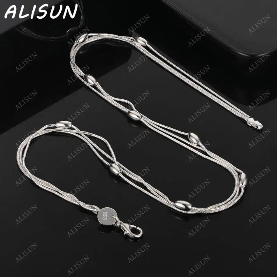 

ALISUN 925 Sterling Silver 45cm Oval Beaded Chain Necklace For Women Men Charm Trend Birthday Gifts Fashion Party