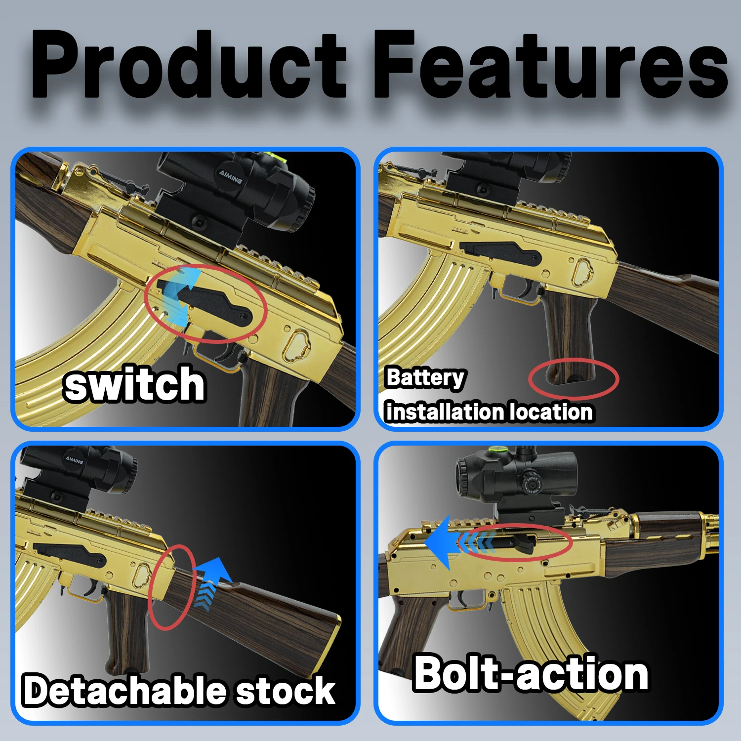 AK47 Electric Gel Blaster Rifle, Gel Bead Spray Manual/Auto Mode Water Bullet Toy Shooting Team Game (Beads Not Included)