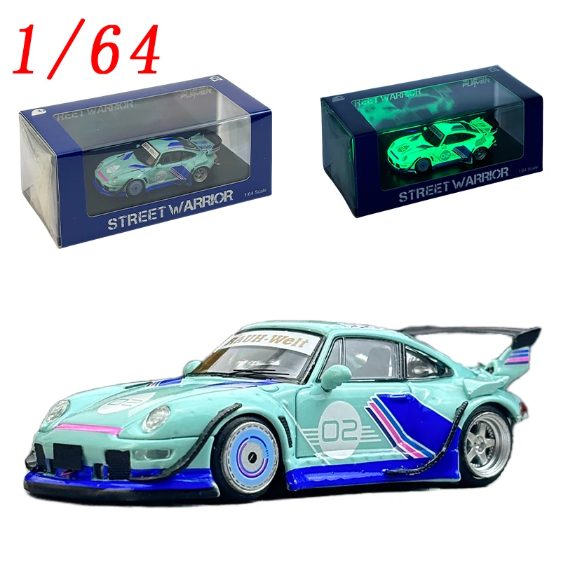 

Литая под давлением модель автомобиля Porsche RWB 993 из сплава в масштабе 1/64, коллекция игрушек для спортивных автомобилей Porsche, светящаяся в темноте оригинальная коробка