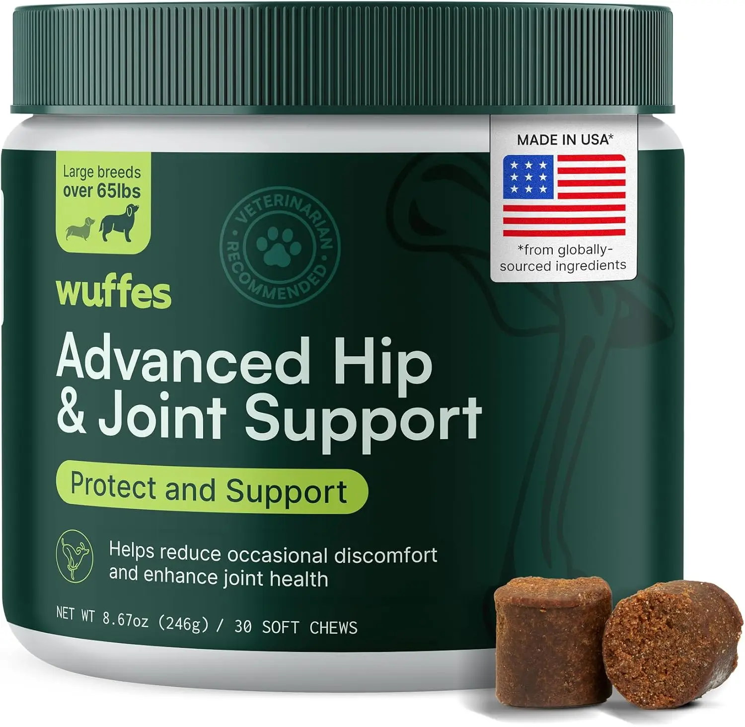 

Advanced Dog Hip & Joint Chews with Glucosamine, Chondroitin, Omega-3 for Large Breeds, Pork Flavor
