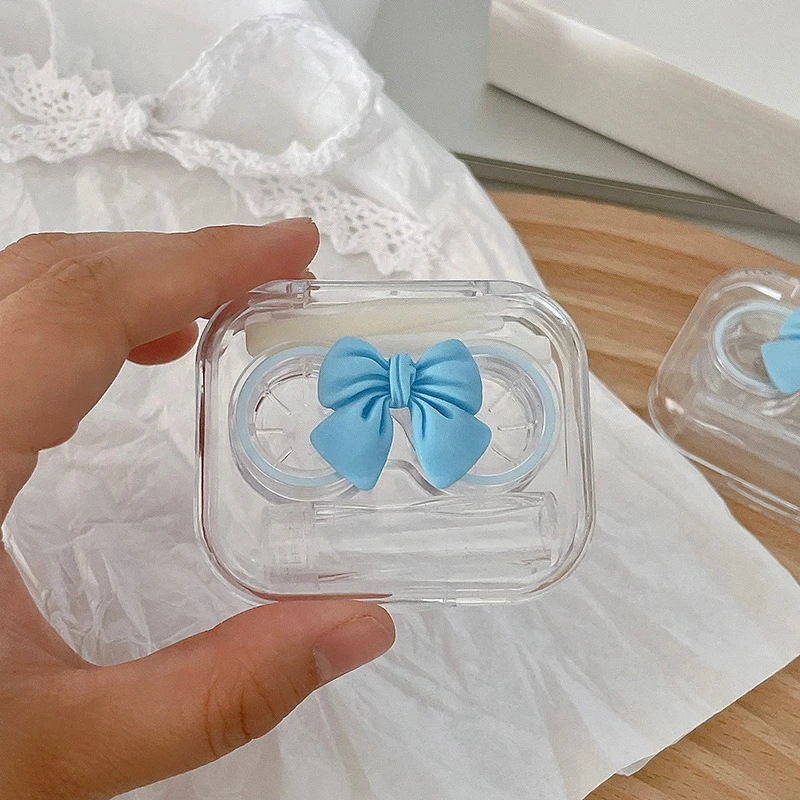 1Set Cute Bow Transparent Contact Lens Case Contact Lens Cases Girl Portable Beauty Pupil Box Storage Eye Care Container Box