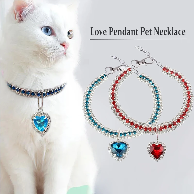 

Love Pendant Rhinestone Pet Collar for Dog Cat Accessories Heart Diamond Jewelry Necklace Cats Puppy Supplies Chihuahua Collars