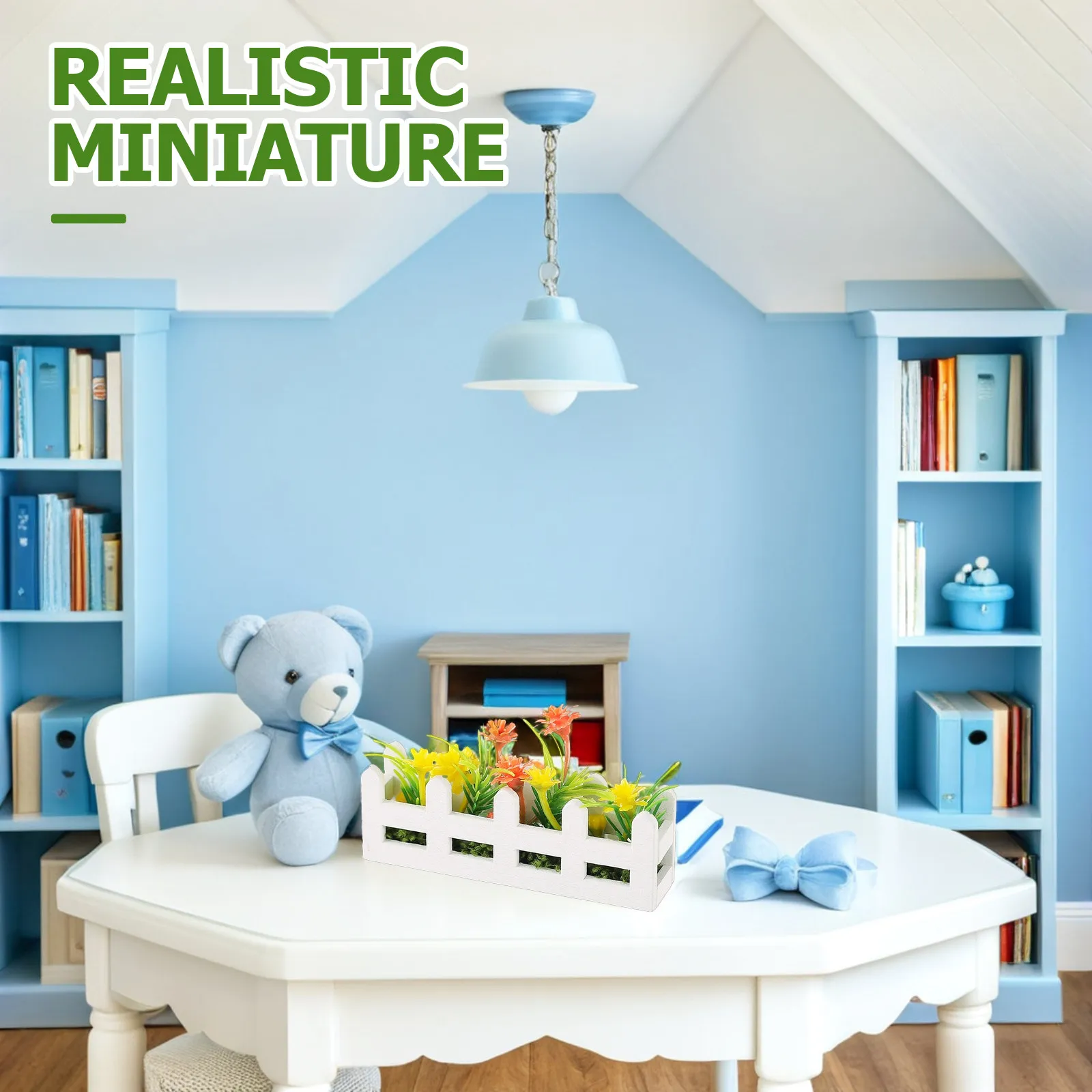 

4Pcs Miniature Artificial Hedge Wall with Picket Fence Decor for Dollhouse Garden Scene Wood Craft Greenery Accessory Set