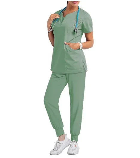 Manga Longa Curta Enfermeira Uniformes, Scrub Tops, Calças De Bolso, Spa Salão De Beleza Workwear, Médico Scrubs Set, Moda Ternos De Corrida