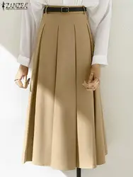 ZANZEA-Jupe plissée taille haute pour femme, mode coréenne, vintage, bureau, dame, vacances, jupes maxi solides, printemps, 2023