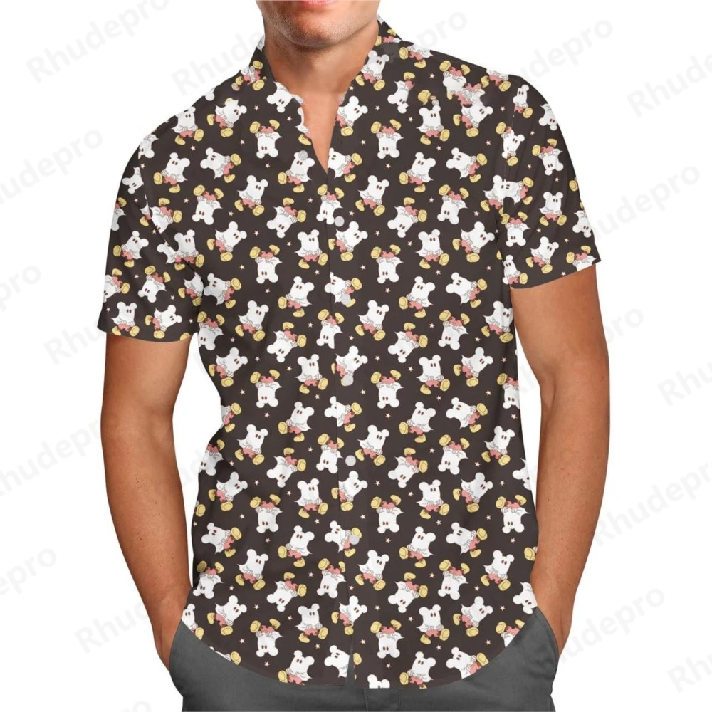

Disney New Halloween Mickey Ear Ghosts Pumpkins Hawaii shirt Men Women Short Sleeve Shirt Disneyland Casual Shirt Beach Shirt