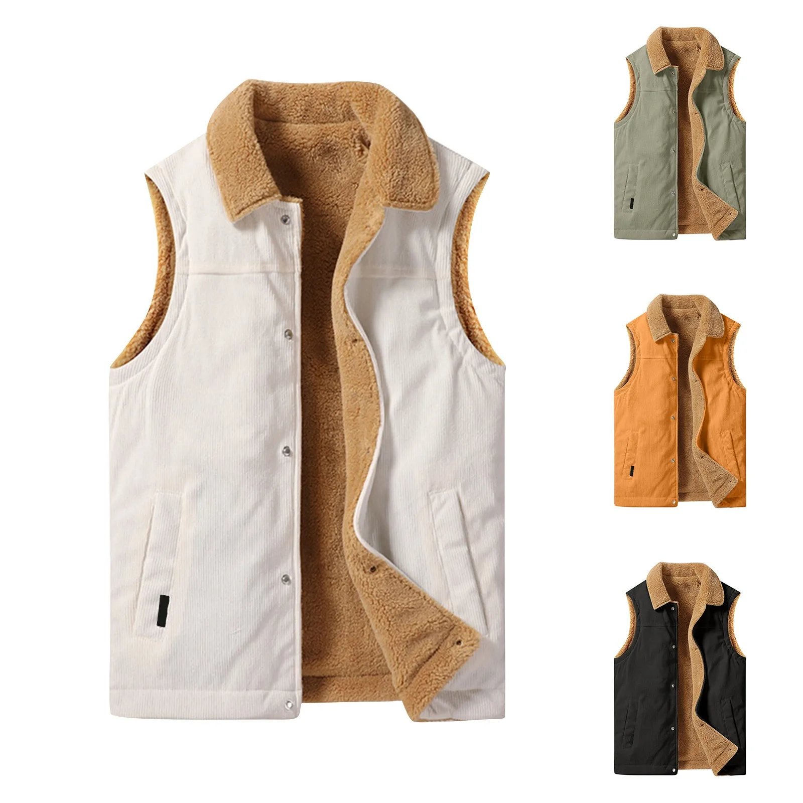 

2023 Autumn And Winter New Men'S Turndown Collar Corduroy Vest Thickened And Warm Large Tank Top Casual Coat Мъжка жилетка