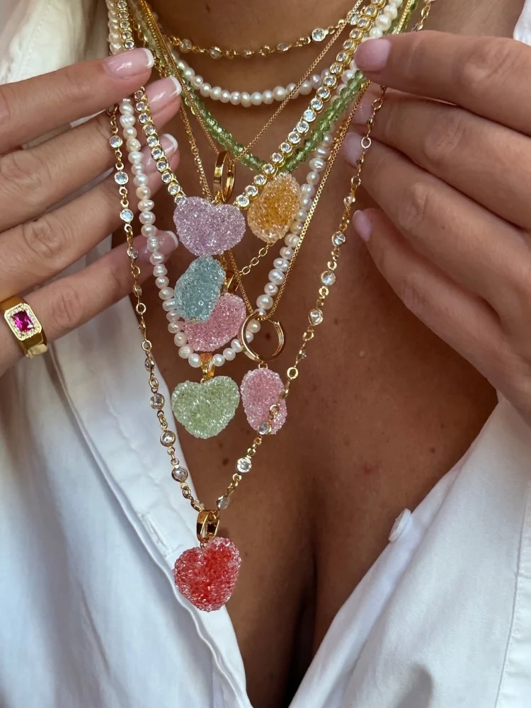 Colorful Jelly Heart Charms for Women Lovely Gummy Candy Pendants Necklace Making DIY Stacking Jewelry Gifts Fashion