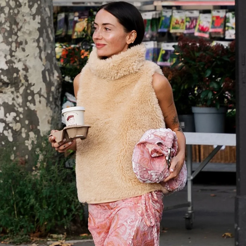 Ticketsx سترات نسائية غير رسمية من الفرو الصناعي سترة فضفاضة مرقعة متينة عتيقة جديدة سترات نسائية دافئة للتنقل